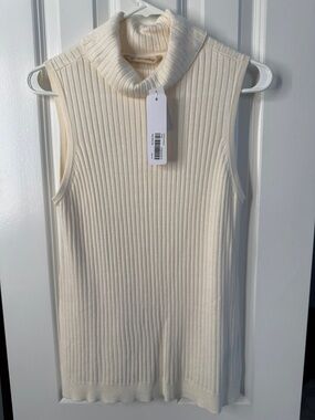 NWT Soft Surroundings Cream Ribbed Sleeveless Turtleneck
